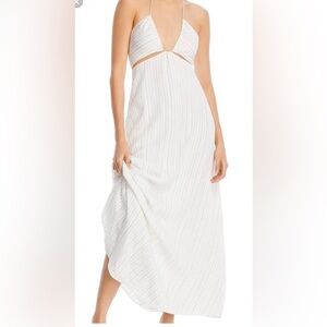 NWT Rebecca Taylor Rumpled Stripe Halter Midi Dress Blue White Stripe Sz 8